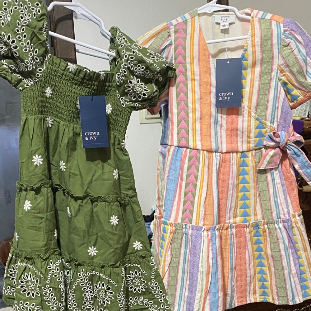 Crown & Ivy Kids Green Floral and Colorful Striped Dresses Make Offer!
